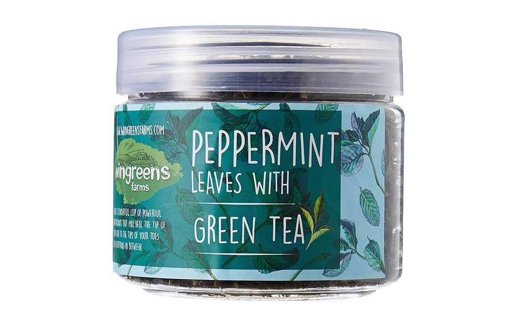 Wingreens Farms Pepper Mint Leaves Green Tea   Jar  60 grams